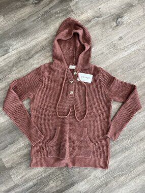 Women's The Nines Knit Waffle Knit Hooded Sweater Top Shirt